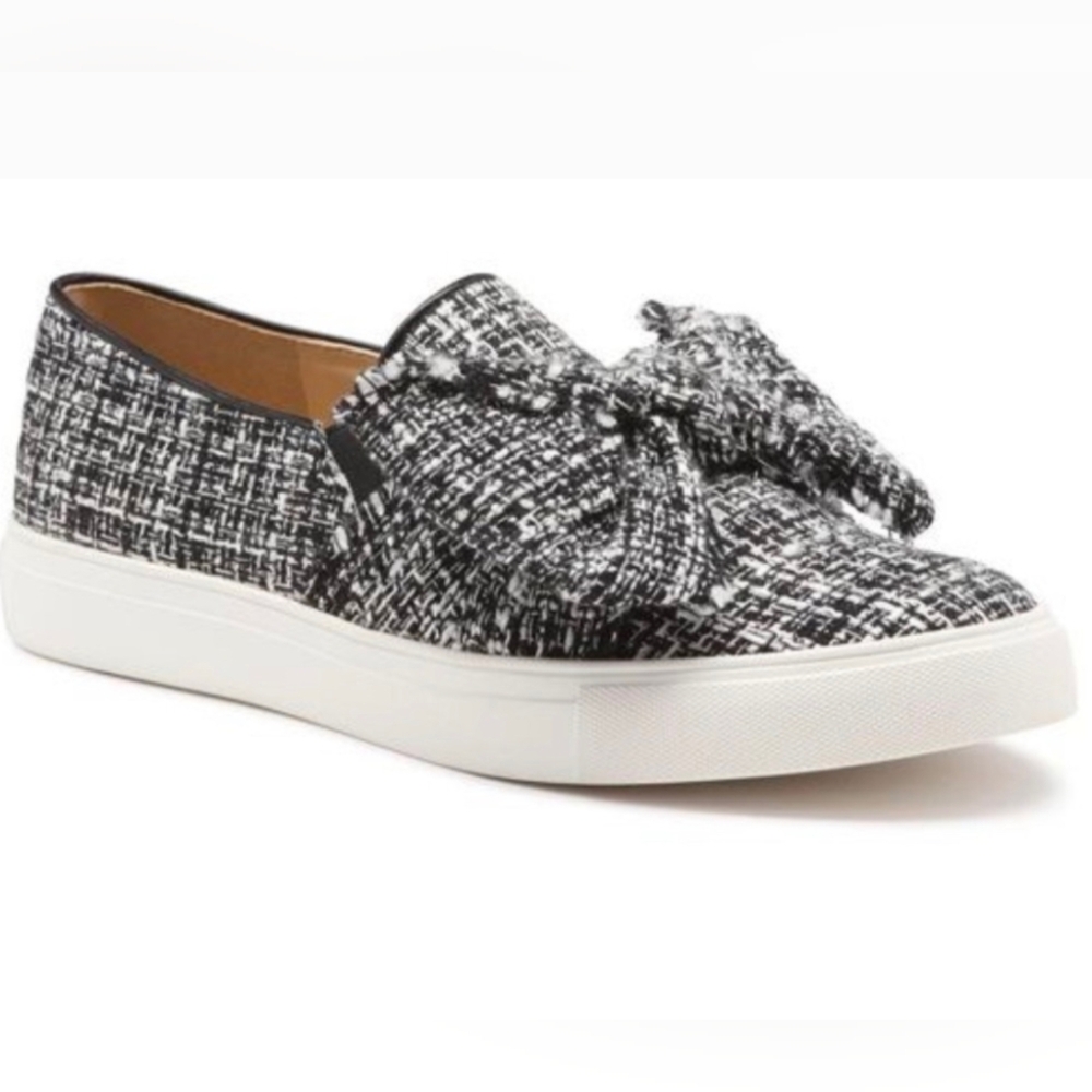 Karl Lagerfeld Paris Esme Boucle Slip On Tweed Bow Sneaker Size 9